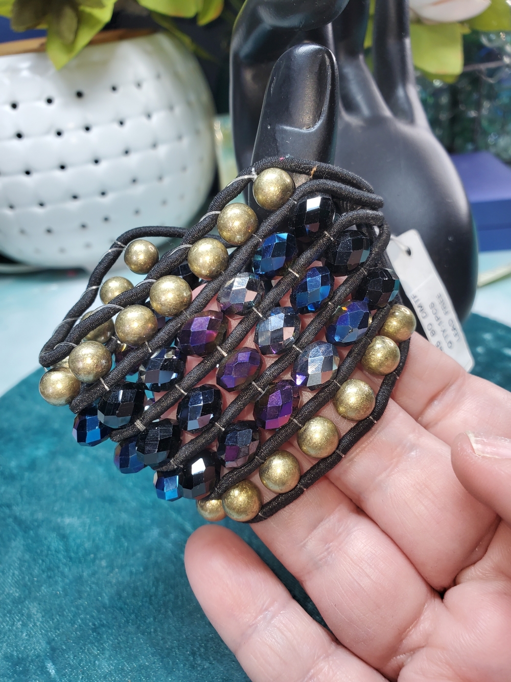 Artisan Multi-Strand Iridescent Blue Purple and Gold Bead Bracelet